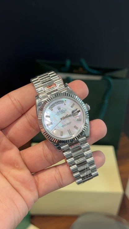 Premium Daydate | 40mm | Silver Chain | Rainbow Shade White Dial