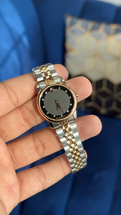 Movado | Women |Rose Two Tone | Diamond Digit | Black Dial