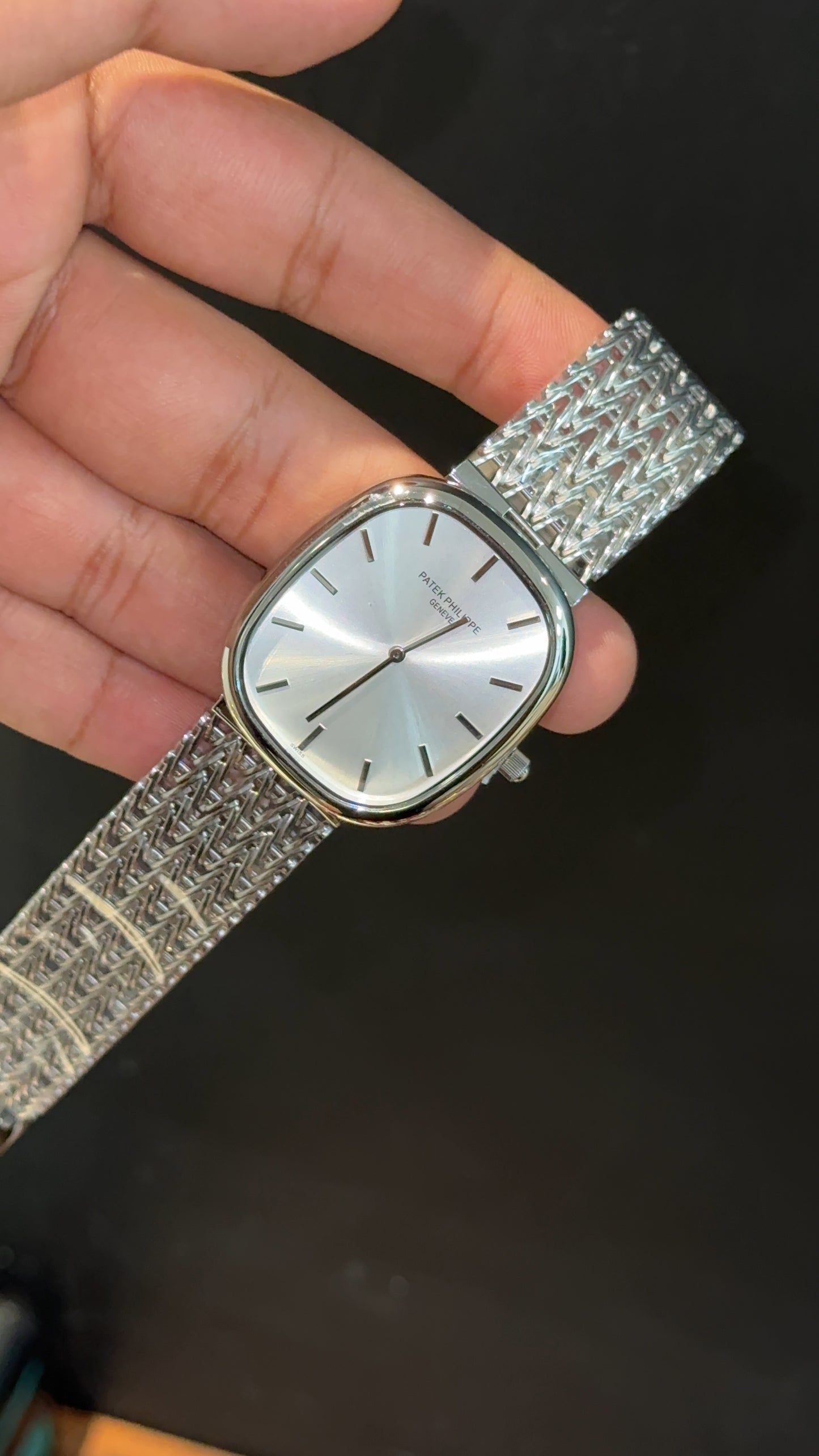 Pp Ellipse | Silver Mesh Chain | White Ebony Dial