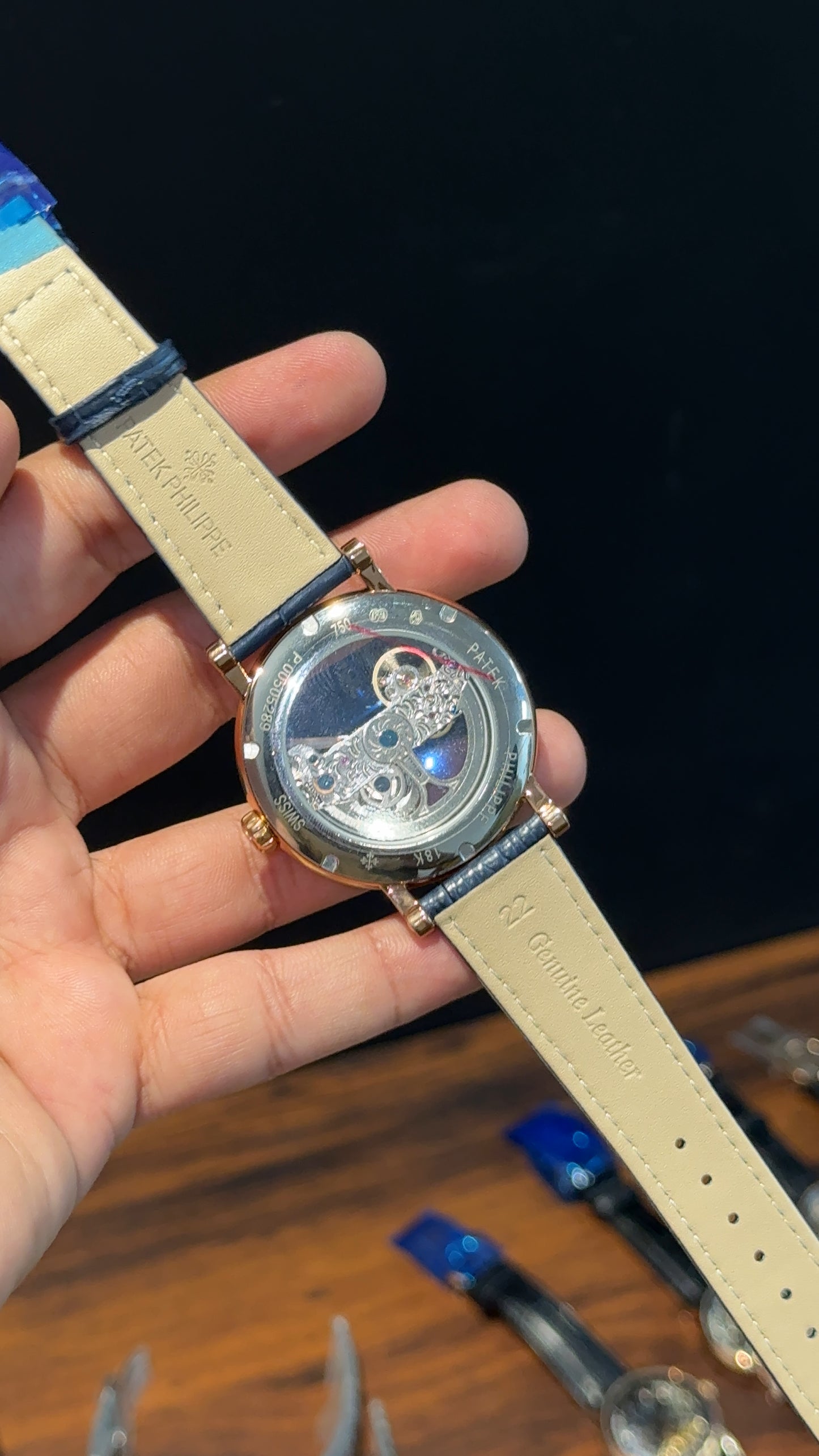 Patek Rose | Blue Leather Strap | Grey Machine | Transparent Dial