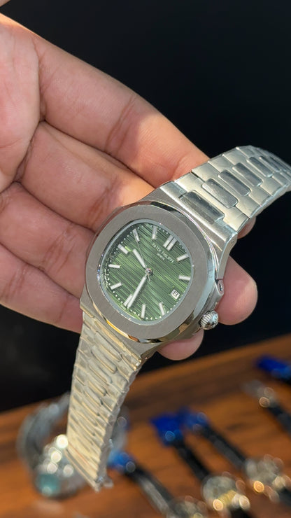 PP Auto | Silver Chain | Olive  Green Dial