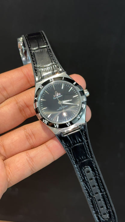 Omega Constellation | Silver Black Case | Black Strap | Black Plain Dial - twentyfour
