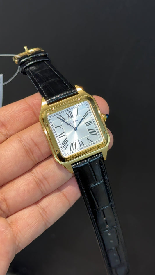 Cartier Santos | Gold Case | Black Dumont Strap | White Dial
