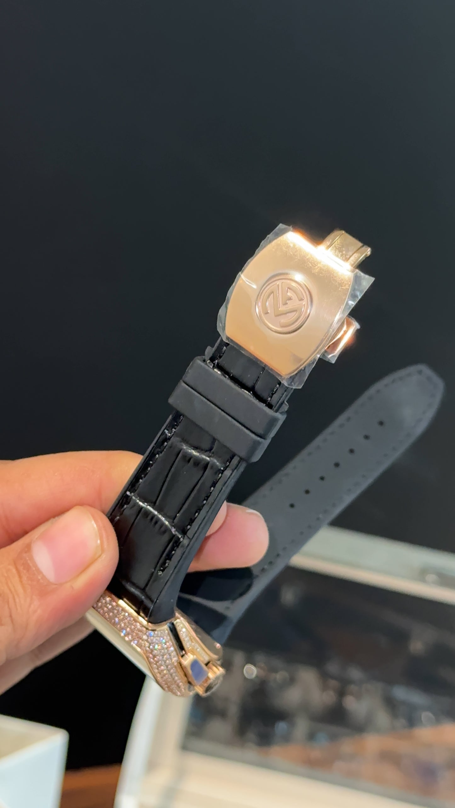 Premium Franck Muller | Vanguard Chronograph Edition | Rose Diamond Case | Black Leather Strap | Rose Pearl Dial