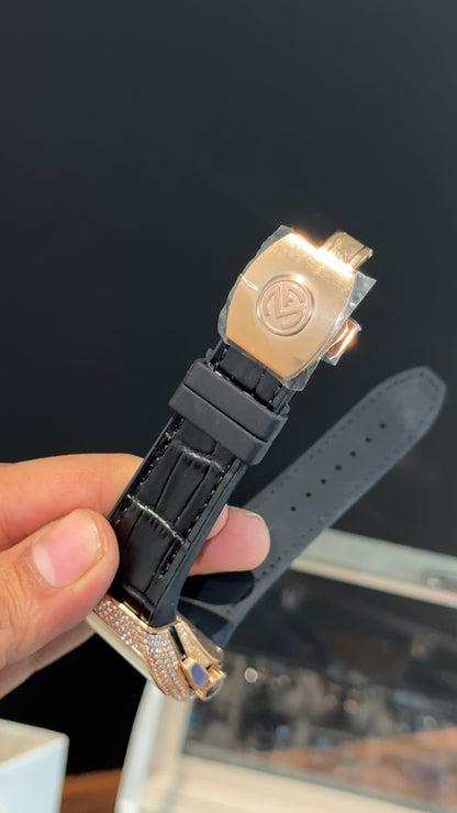 Premium Franck Muller | Vanguard Chronograph Edition | Rose Diamond Case | Black Leather Strap | Rose Pearl Dial