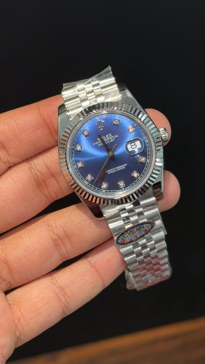 Premium DatejJust | Silver Chain | Diamond Digit | Blue Dial