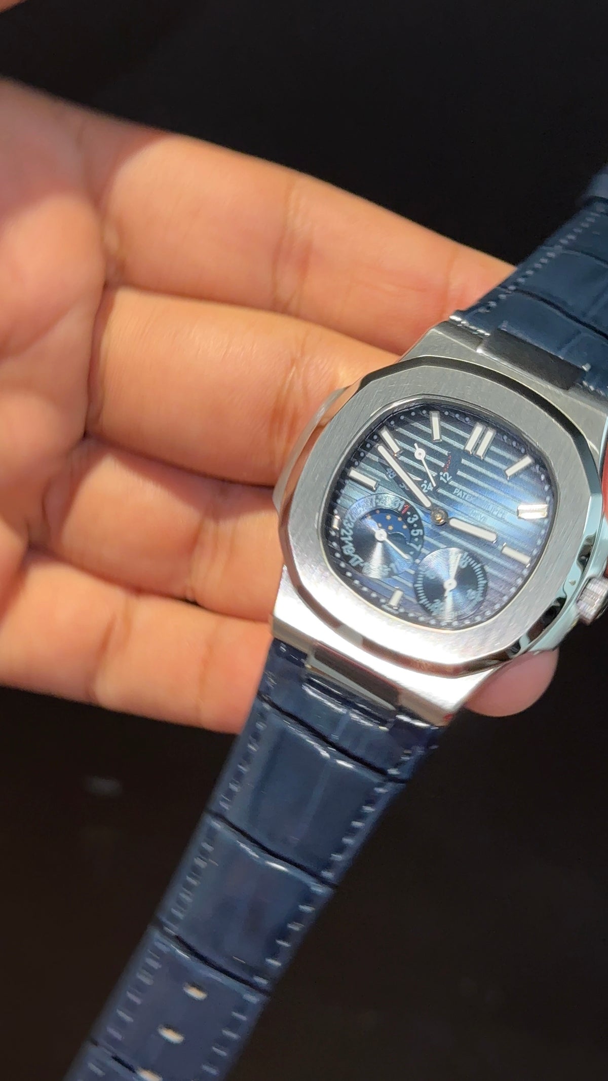 Pp Auto | Silver Case | Blue Strap | Moonphase | Sub Blue Dial