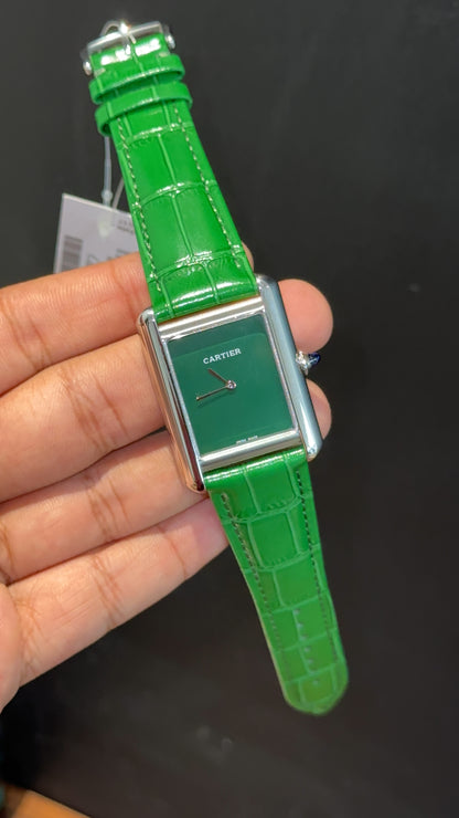 Cartier Tank | Silver | Green Leather Strap | Green Crafted Dial