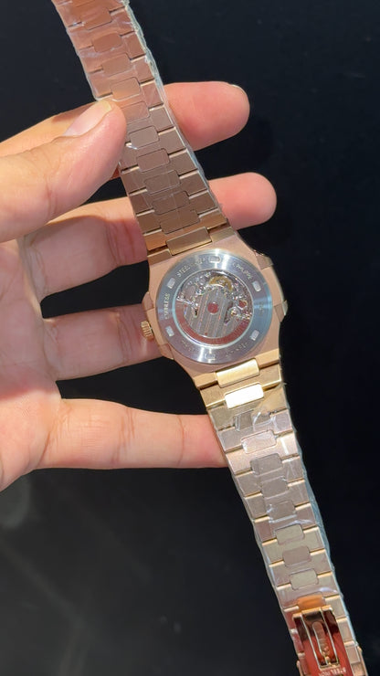 PP Auto | Skeleton Machine | Rose Chain | Golden Dial