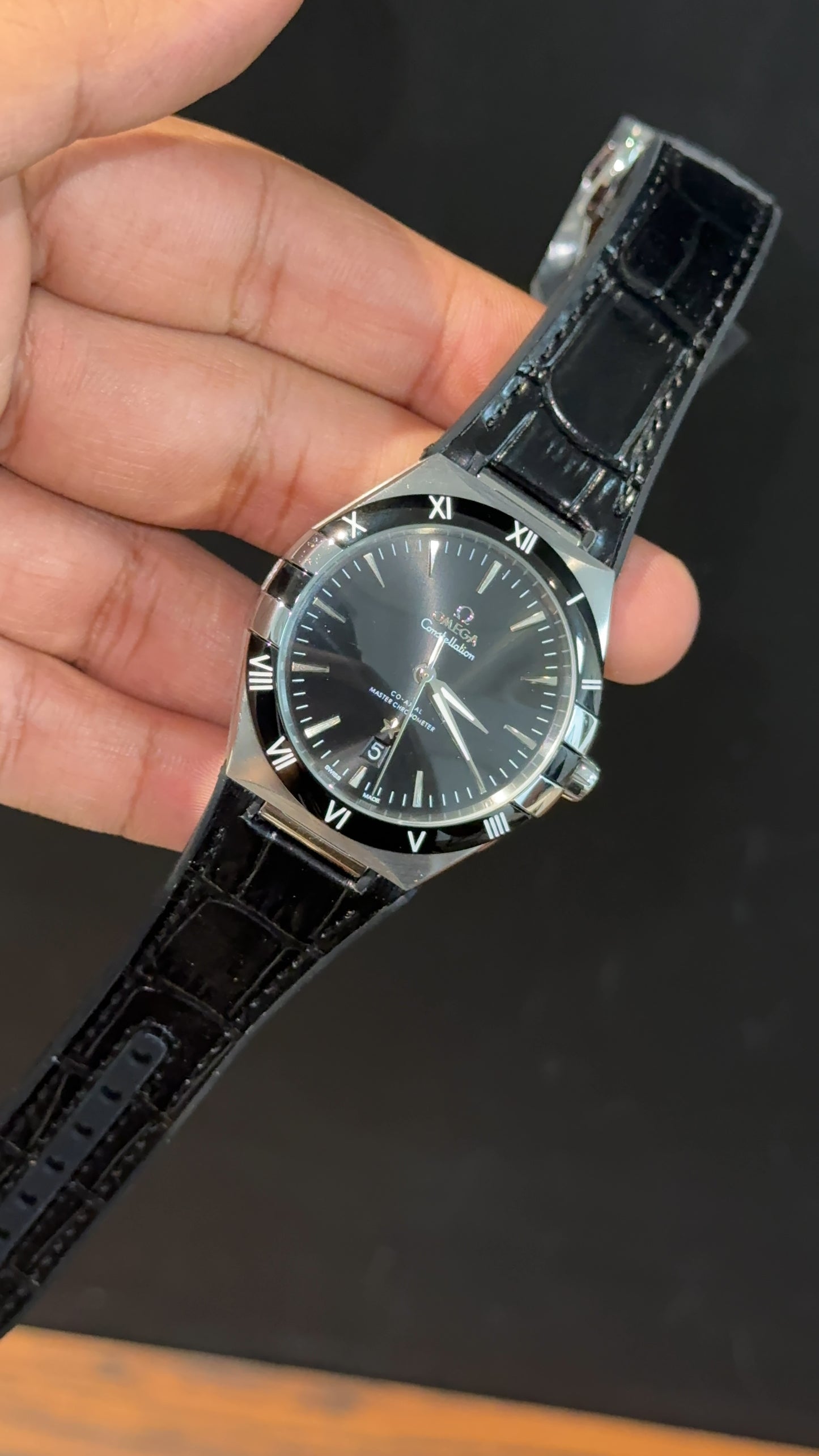 Omega Constellation | Silver Black Case | Black Strap | Black Plain Dial - twentyfour