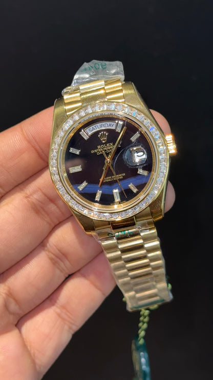 DayDate | Diamond Bezel | Gold Chain | Black Marble Dial