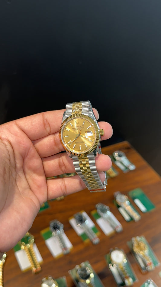 Premium Datejust | 36mm | Gold Two Tone Chain  | Gold Dial