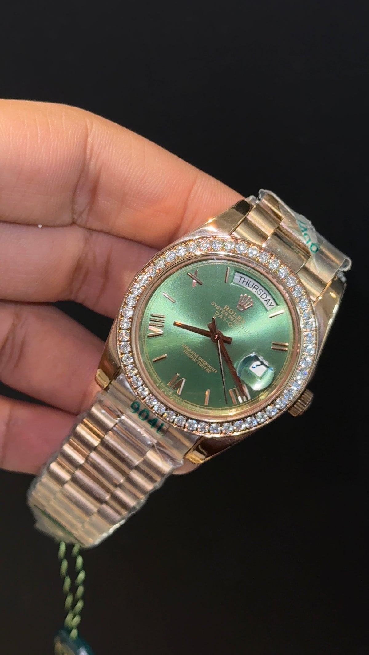 DayDate | Diamond Bezel | Rose Chain | Green Dial