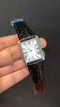 Cartier Tank | Silver | Black Leapord Strap | White Dial