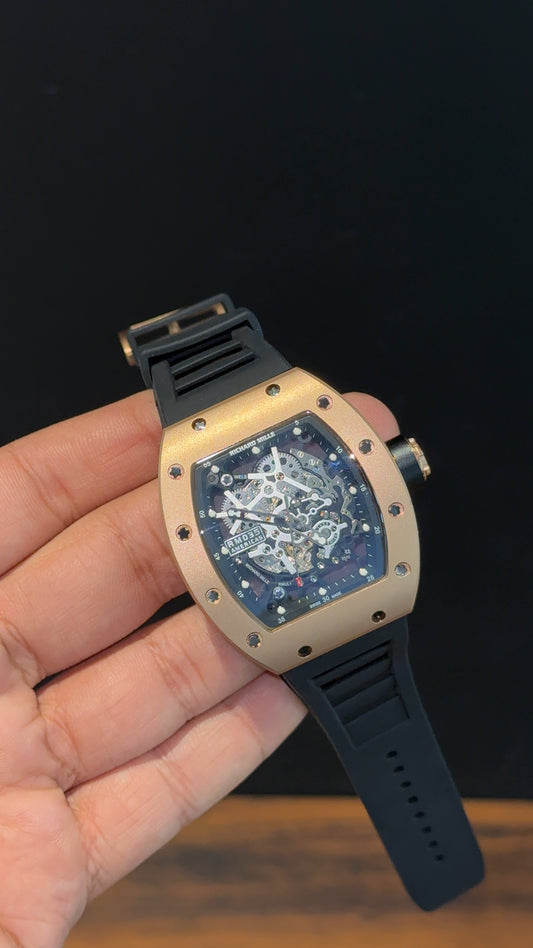 Premium Richard Mille | Rose | RM 035 Edition | Black Strap | Skeleton | Black Dial