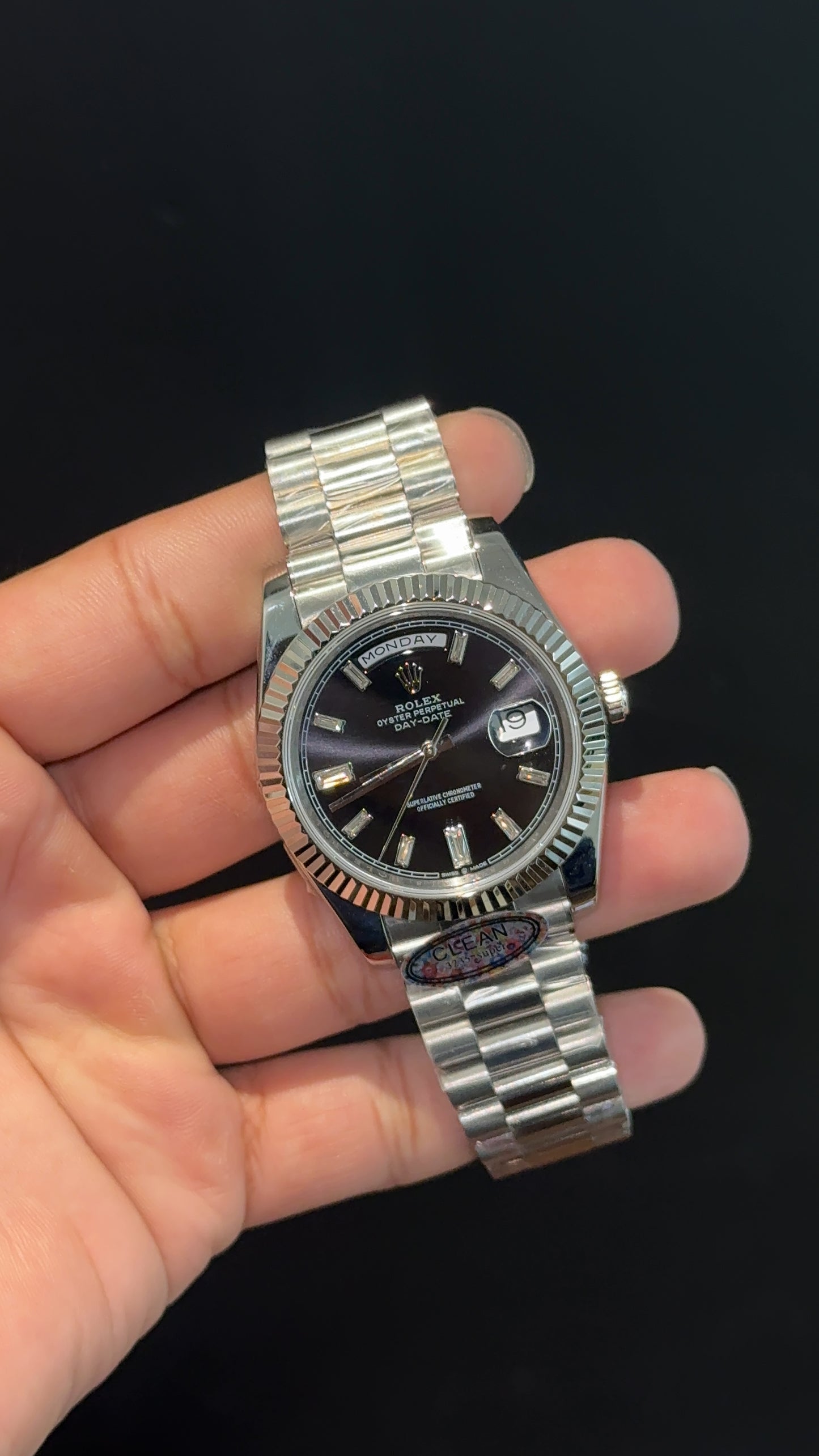 Premium DayDate | Silver Chain | Pearl Digits | Black Dial