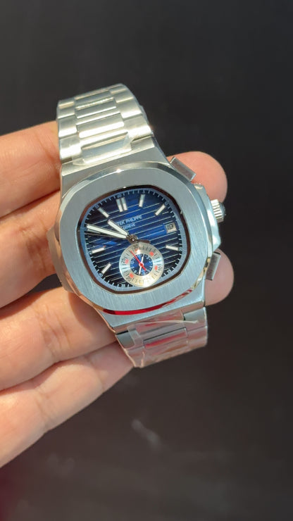 PP Auto | Single Time Edition | Silver Chain | Dark Blue Dial