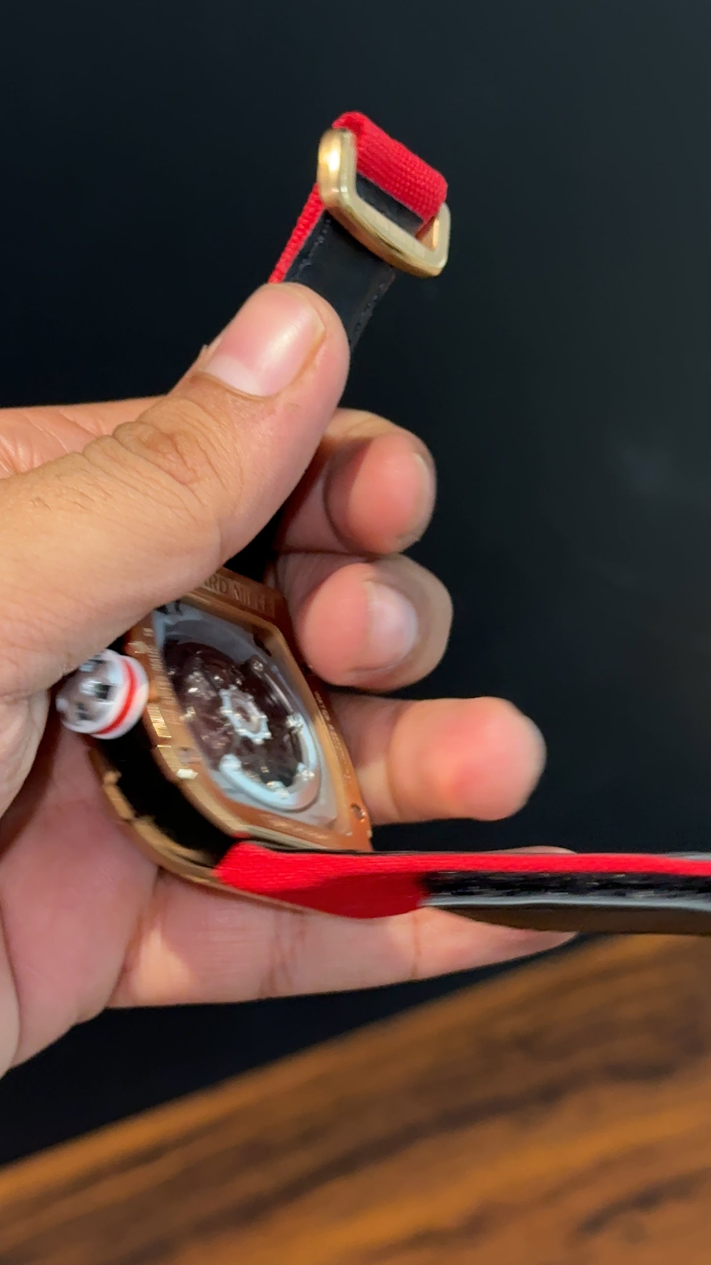 Premium Richard Mille | RM 67-02 Series | Rose Case | Skeleton | Red Strap | Black Dial