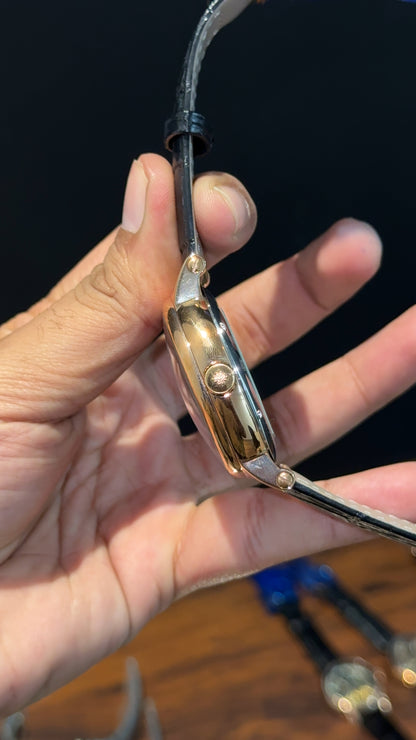 Patek Rose | Black Leather Strap | MoonPhase | Pendulum | Grey Machine Dial