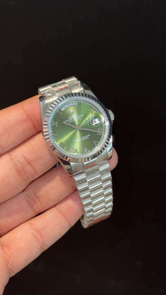Daydate | 36mm | Silver Chain | Olive Green Dial - twentyfour