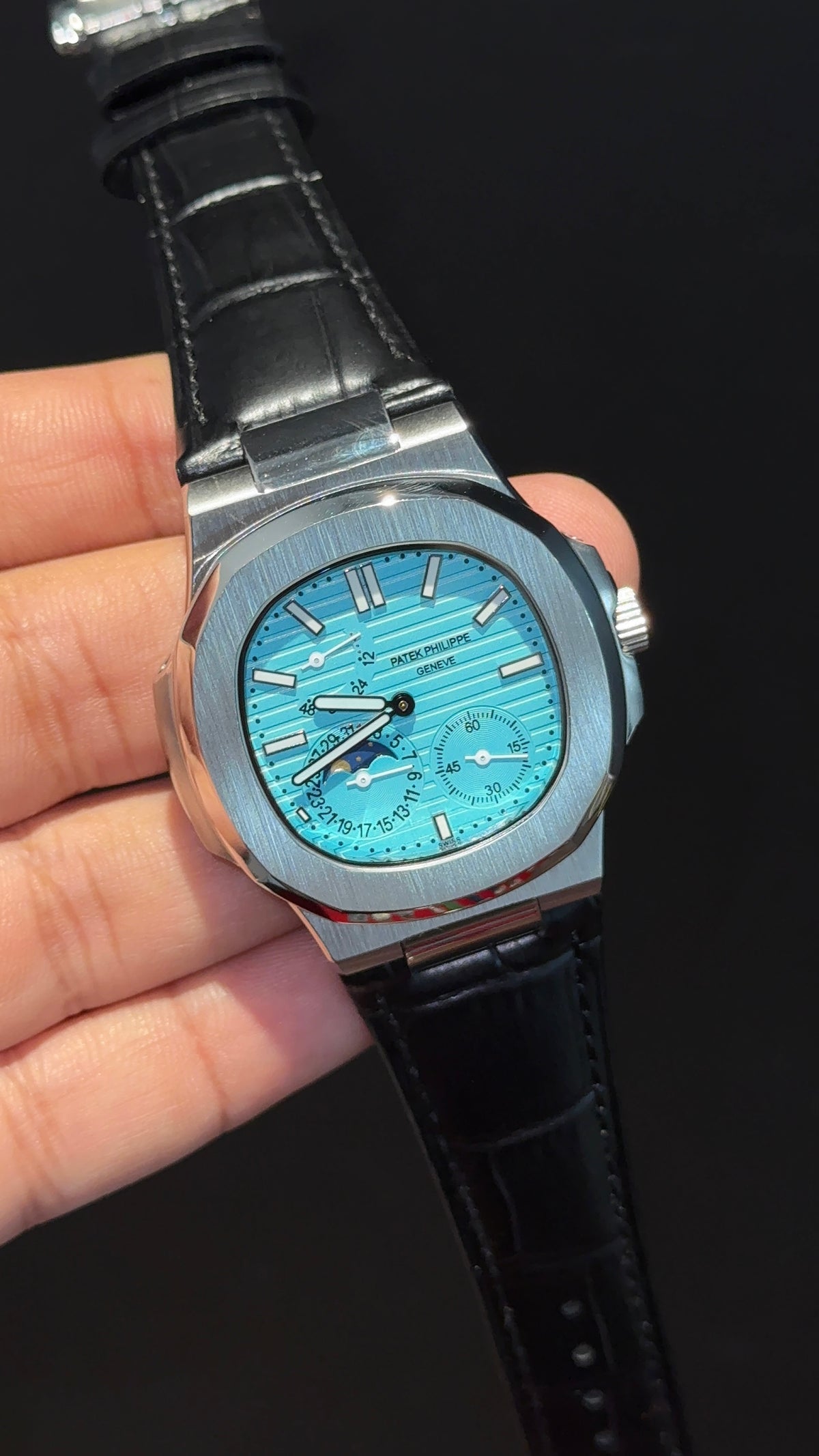 Pp Auto | Silver Case | Black Strap | Moonphase | Sub Tiffany Dial