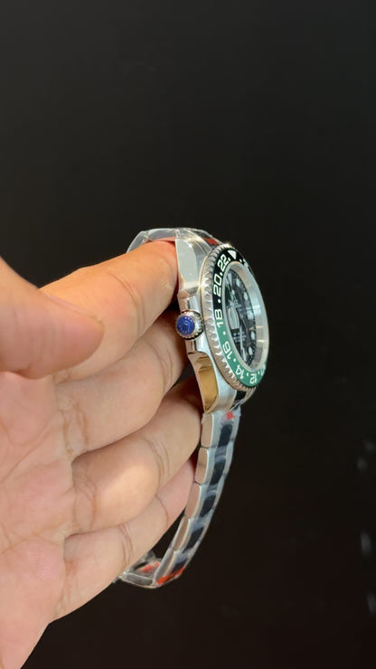 GMT Sprite | Silver Oyester Chain | Black Dial