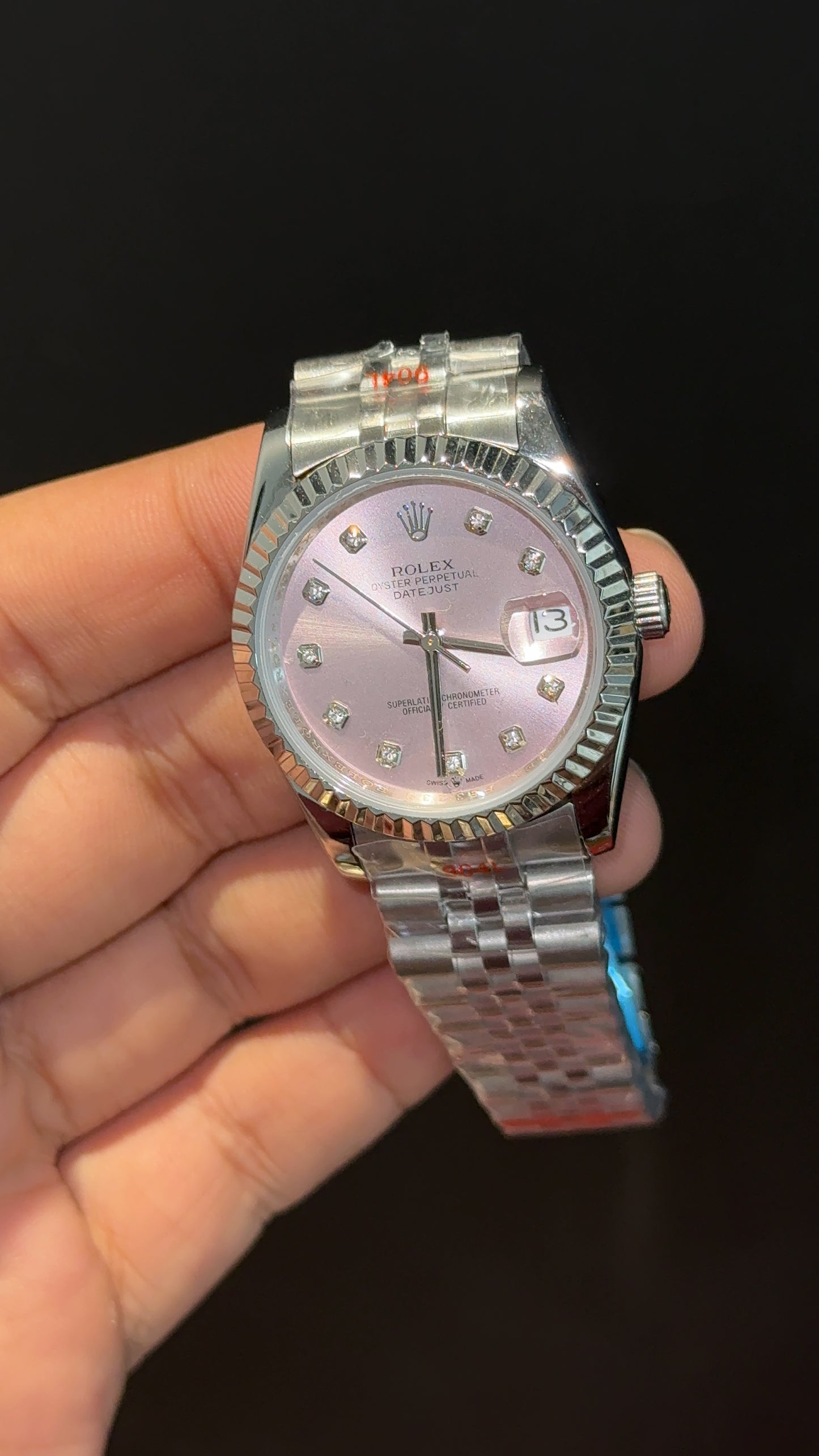 Datejusy | 36mm | Silver Chain | Light Pinkish Diamond Dial