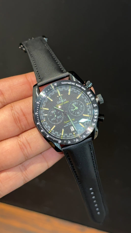 Omega Speedmaster | Black Bezel | Chrono | Black Strap | Neon Digits | Black Dial - twentyfour
