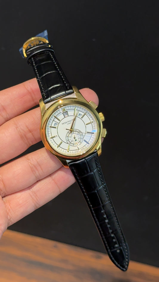 Pp Auto | Annual Calendar Edition | Gold | Black Strap | White Dial - twentyfour