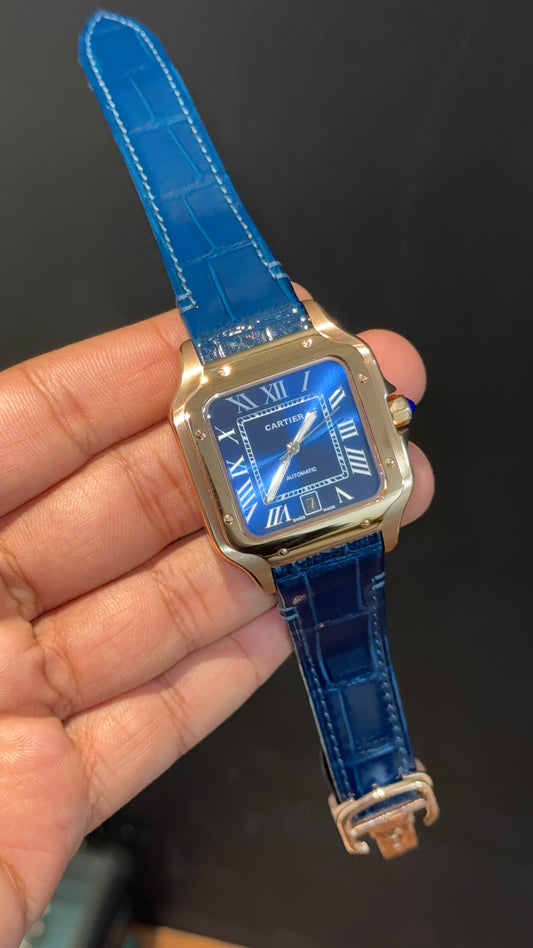 Cartier Santos | Rose Case | Blue Strap | Blue Dial - twentyfour