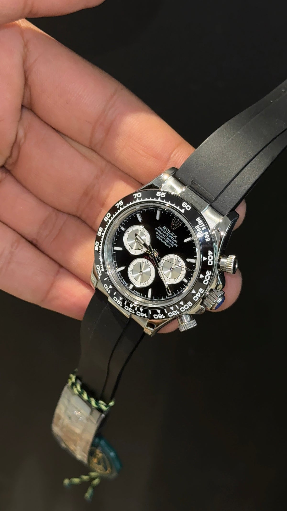 Daytona | Silver | Black Pvc Strap | Silver Chrono | Black Dial