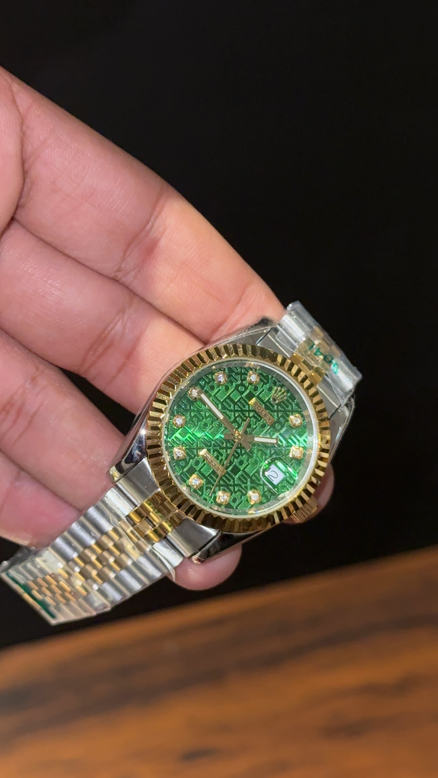 Datejust | 36mm | Gold Two Tone |  Diamond Digit | Green Printed Dial