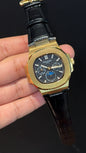 Pp Auto | Moonphase | Chrono | Gold Case | Black Leather Strap | Black Dial