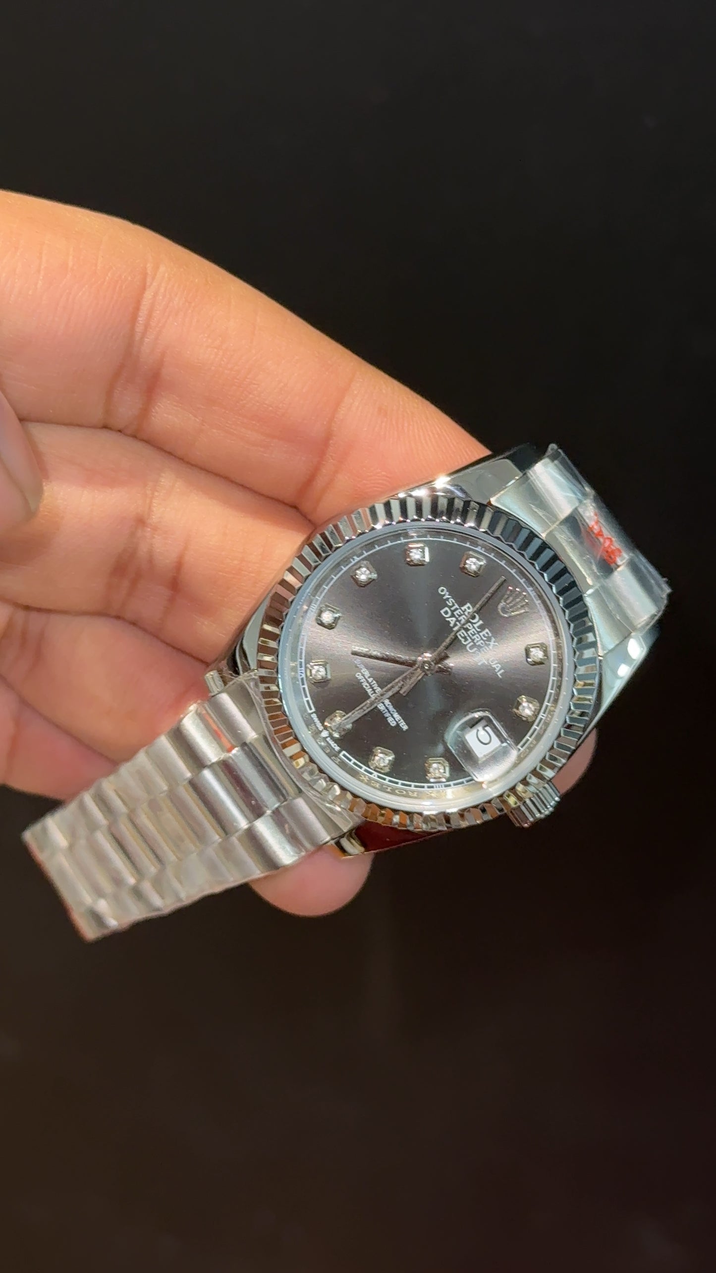 Datejust | 36mm | Silver President Chain | Grey Diamond Dial