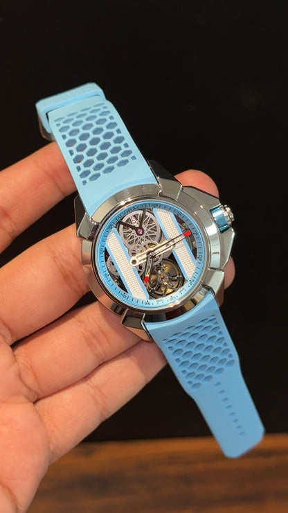 Jacob And Co | Silver Case | CR7 Edition | Sky Blue Strap | Pendulum | Sky Blue Machine Dial