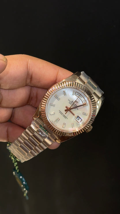 Daydate | Rose Chain | Pearl Digit | White Dial