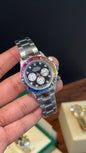 Daytona | Rainbow Diamond Case | Silver Chain | Diamond Digit | Chrono | Black Dial