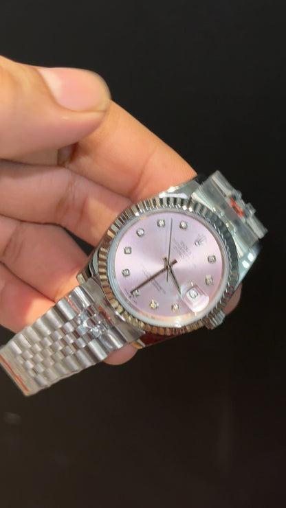Datejusy | 36mm | Silver Chain | Light Pinkish Diamond Dial