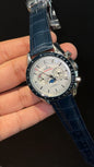 Omega Speedmaster | Rose Blue Bezel | Blue Strap | Chrono Moonphase | White Dial
