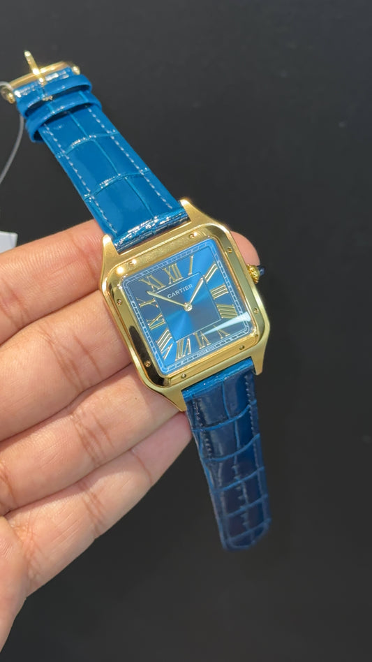 Cartier Santos | Gold Case | Blue Dumont Strap | Blue Dial