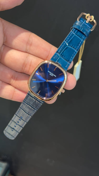 Pp Ellipse | Rose Case | Blue Leather Strap | Blue Ebony Dial
