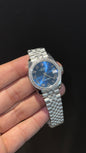 Premium DateJust | Eveline | Diamond Bezel | 30mm | Women | Silver Chain | Blue Index Dial