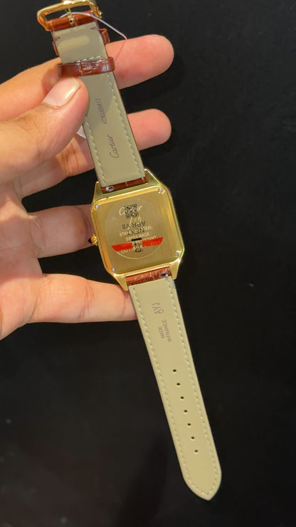 Cartier Santos | Gold Case | Brown Dumont Strap | White Dial