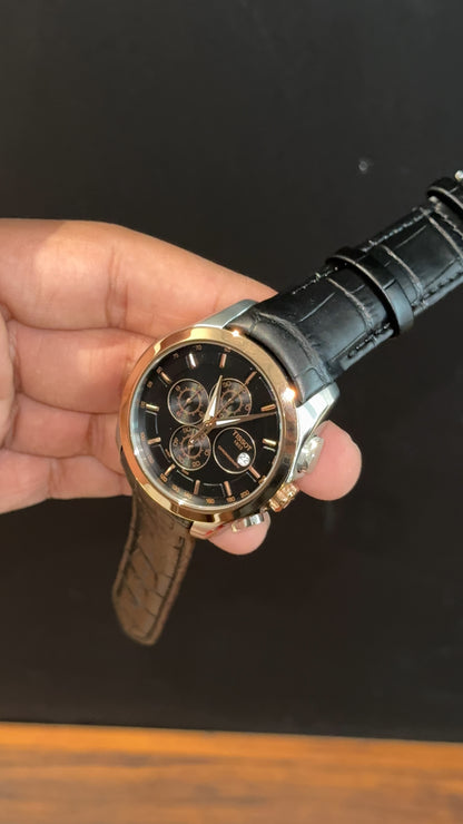 Tissot | Rose Bezel | Chrono | Black Leather Strap | Black Dial