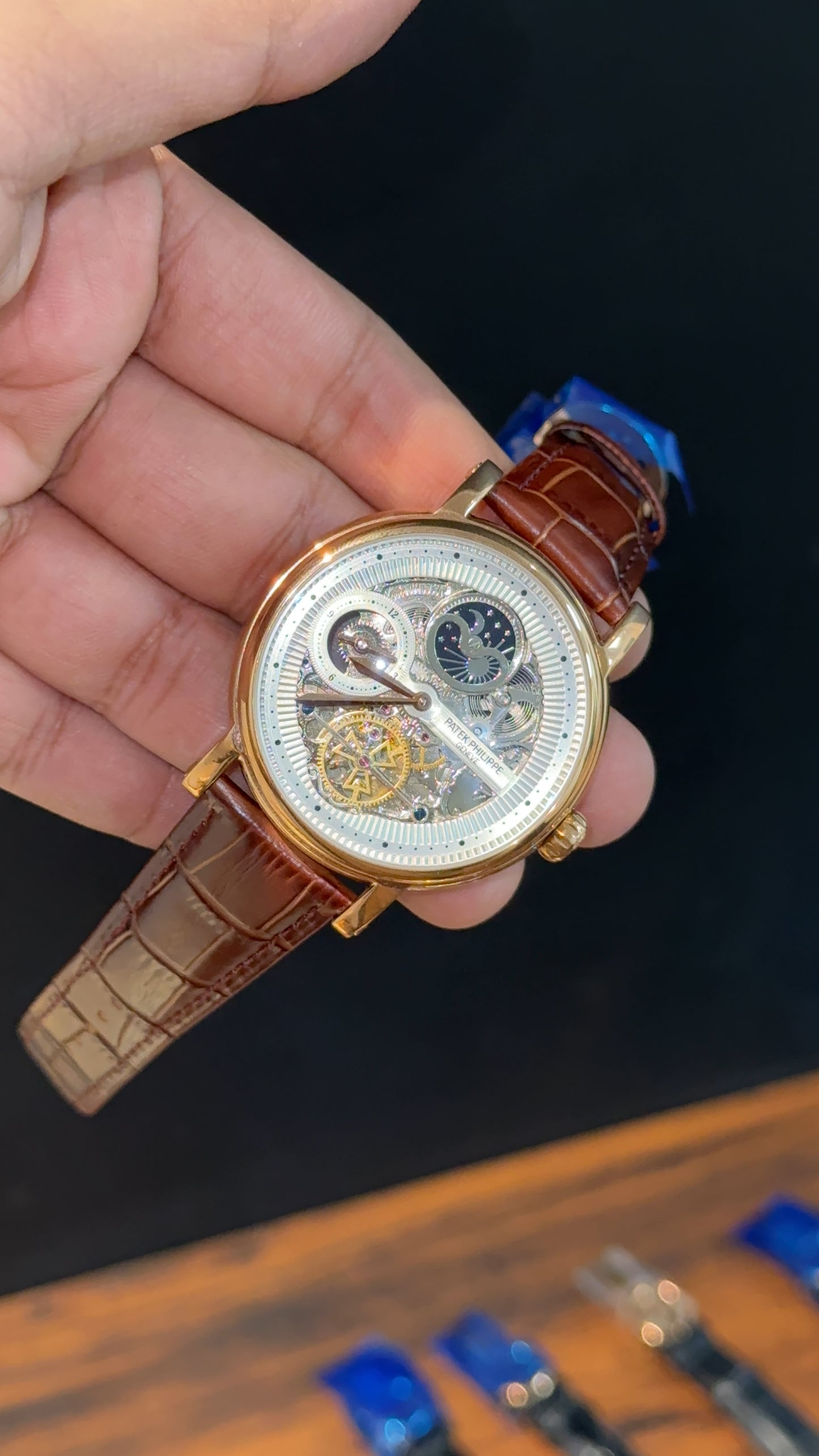 Patek Rose | Moonphase | Pendulum | Brown Leather Strap | Grey Machine | White Dial