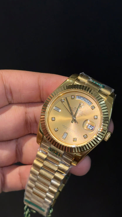 Daydate | Gold Chain | Diamond Digit | Gold Dial