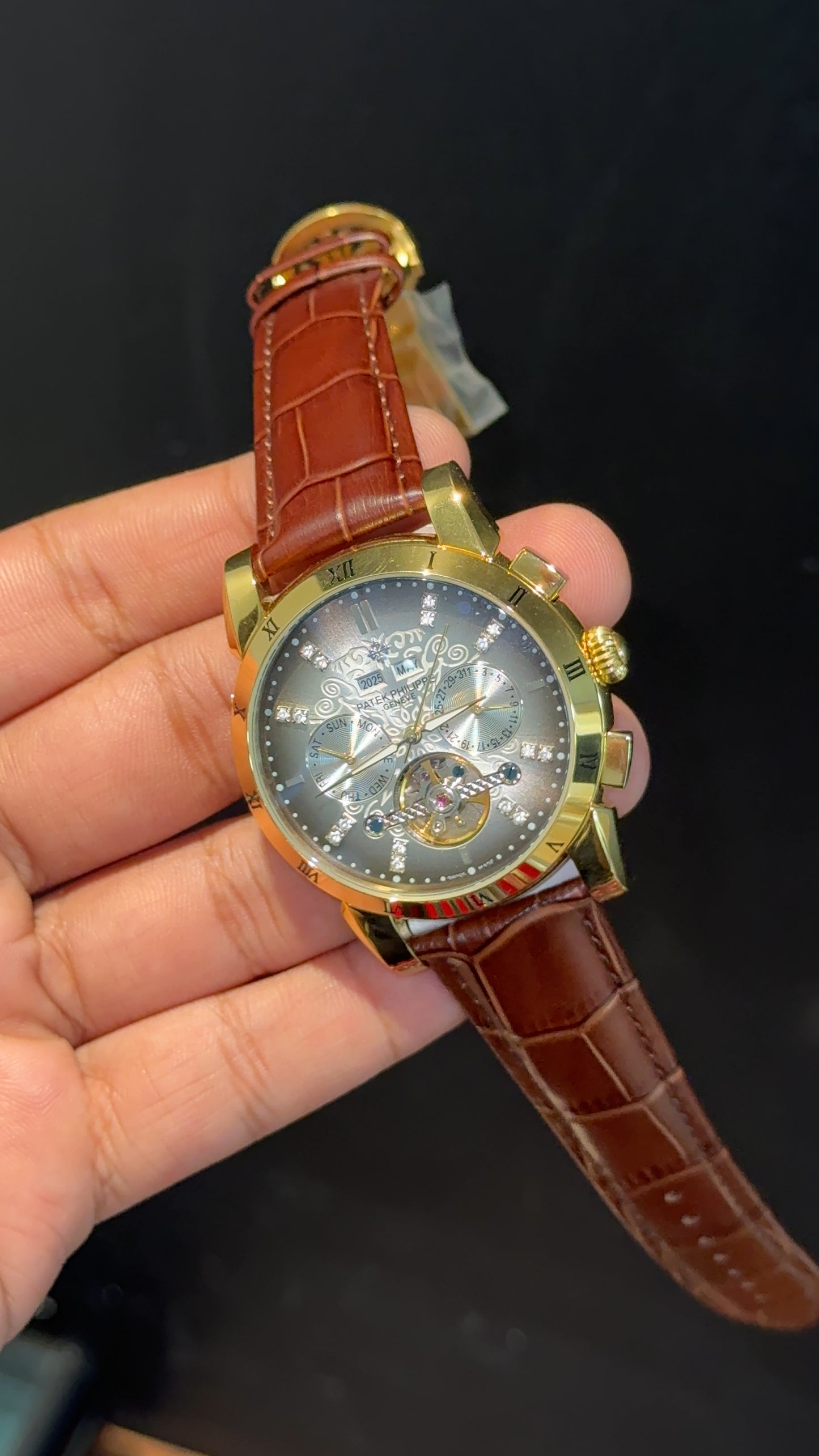 Patek Century | Auto | Gold Plain Case | Pendulum | Gradient Grey Dial | Brown Leather Strap - twentyfour