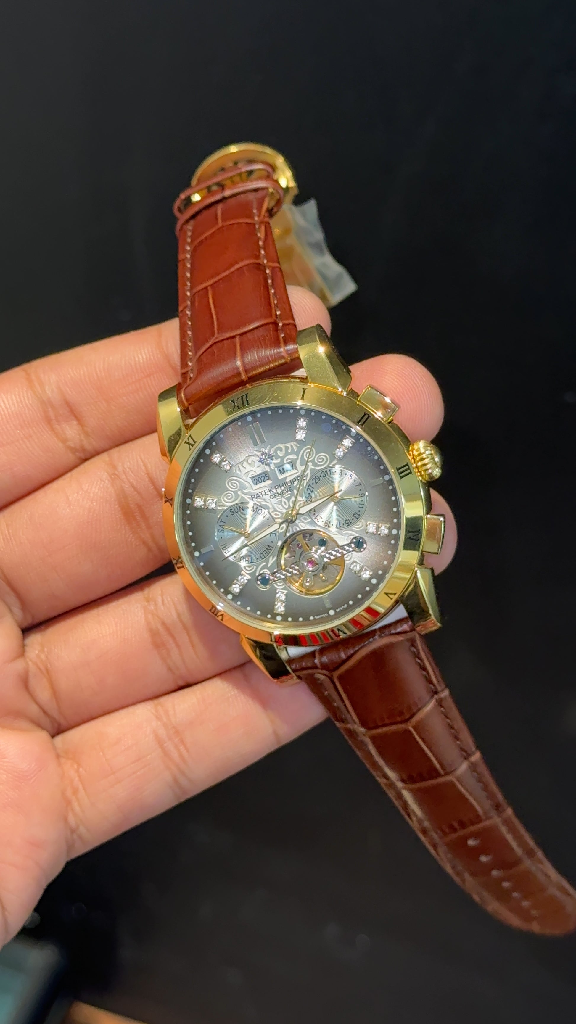 Patek Century | Auto | Gold Plain Case | Pendulum | Gradient Grey Dial | Brown Leather Strap - twentyfour