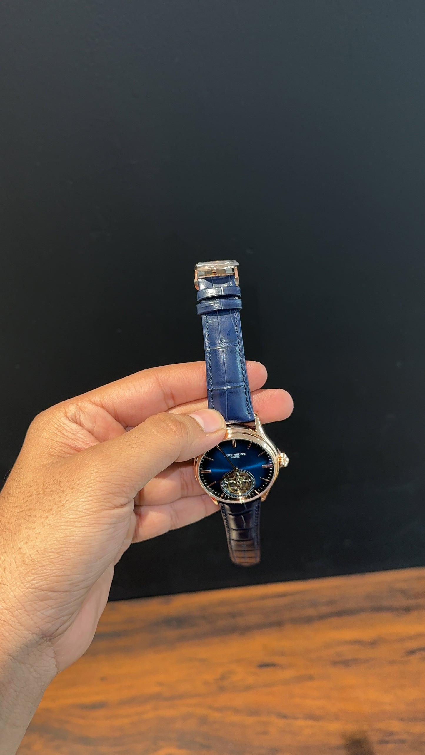 Patek Auto | Rose | Blue Leather Strap | Pendulum | Gradient Blue Dial