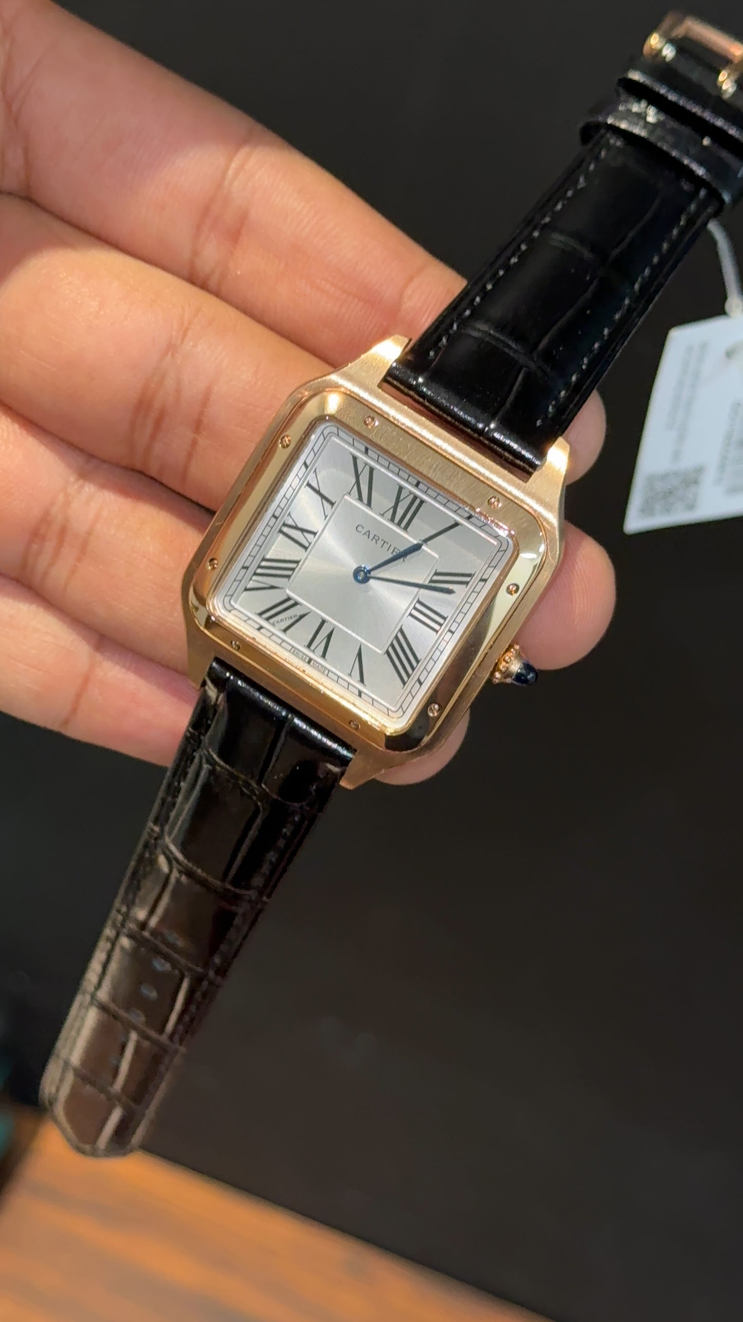 Cartier Santos | Rose Case | Black Dumont Strap | White Dial